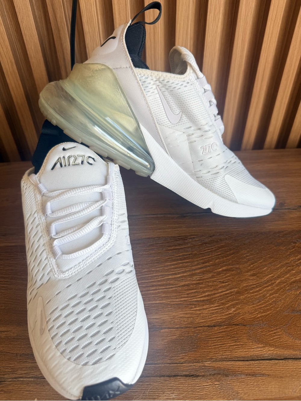 Nike White Air Max 270 with Pale Yellow-Green Air Heel